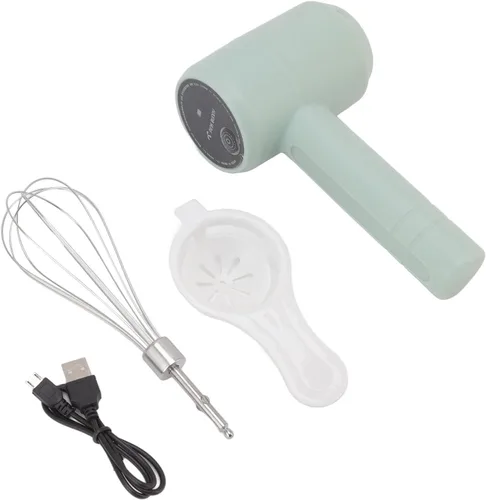 Hztyyier Batidora de mano eléctrica recargable por USB, portátil, inalámbrica, para hornear, pastel, huevo, crema, potente (cian claro),