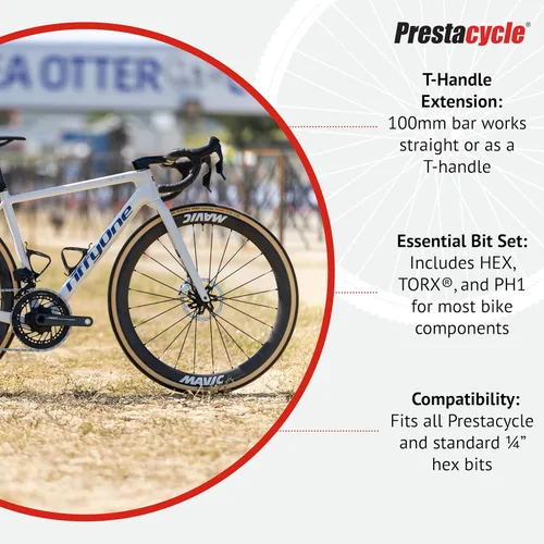 Miniatura 5 de Juego de herramientas con mango en T de Prestacycle Pro, trinquete de mango en T resistente de 60 Nm con juego de 12 piezas de hexágono de 1/4