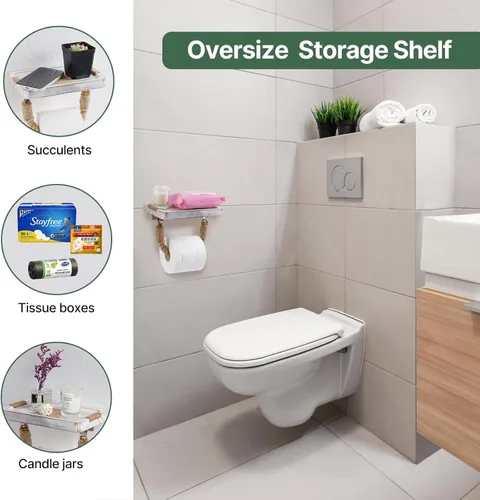 Miniatura 9 de Soporte de papel higiénico de granja, cuerda costera de playa, decoración de baño, toallero de madera rústica, soporte de pared, soporte de rollo