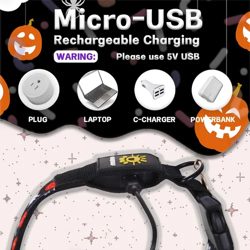 Miniatura 4 de DOGWONG Collar de perro con luz LED para Halloween, recargable e impermeable, collares de perro iluminados para otoño para caminar por la noche