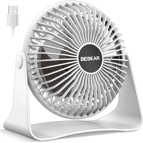Miniatura 11 de BESKAR Ventilador de escritorio pequeño USB, ventiladores portátiles con 3 velocidades de flujo de aire fuerte, funcionamiento silencioso y rotación