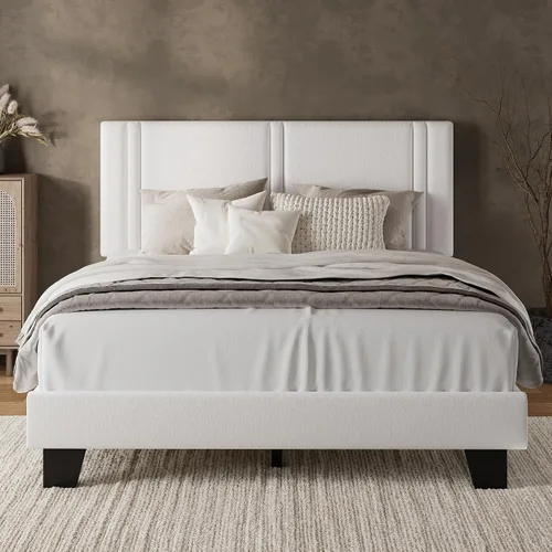 Miniatura 9 de iPormis Marco de cama de plataforma twin con cabecera tapizada de tela y patas engrosadas, base de colchón con soporte de listones de madera maciza