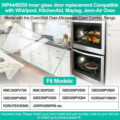 Miniatura 3 de Reemplazo de vidrio para puerta de horno WP4449259 actualizado con Whirlpool 4449259 - Vidrio interior para horno Whirlpool 4449259, vidrio