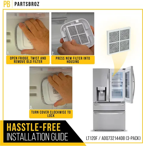 Miniatura 6 de PartsBroz Filtro de aire para refrigerador LT120F, paquete de 3 unidades para ThinQ LG LFX31925ST LFXC24726S LMXS30776D LRMDC2306S LRMVC2306D