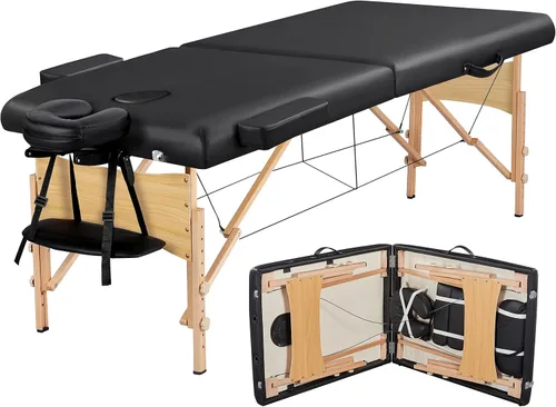 Miniatura 13 de Yaheetech - Mesa de masaje portátil, camas para pestañas, cama de spa, sofá de masaje plegable, mesas de spa ajustables, plegables en 2 con bolsa