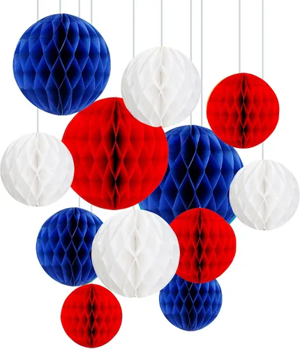 Miniatura 7 de ZOOYOO 12 piezas 15 cm 25 cm bolas de panal decorativas de papel de seda con pompones colgantes para cumpleaños, baby shower, boda, compromiso, Azul