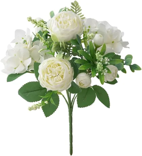 Cabilock 1 ramo de flores artificiales para boda, peonía nupcial, ramo decorativo de flores falsas para fiestas en casa y celebraciones románticas