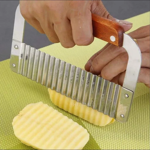 Cortador de corte arrugado, cortador de papas fritas para papas, hoja de acero inoxidable mejorada, cortador de papas con cuchilla ondulada para