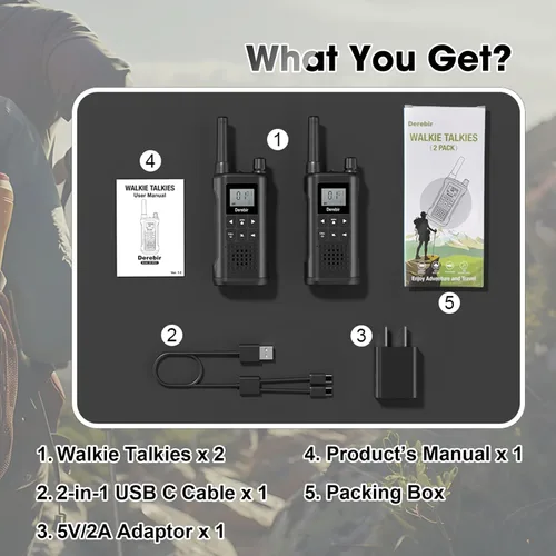 Miniatura 9 de Walkie Talkies para adultos, paquete de 2, walkie talkies recargables de largo alcance, 22 canales FRS, radios de 2 vías con alerta meteorológica