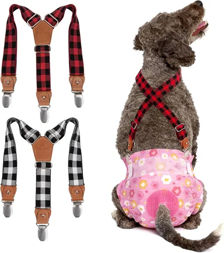 Miniatura 8 de Pet Soft Tirantes de pañales para perro hembra, 2 piezas, tirantes para falda de perro, vestido, Negro, rosa, marrón, burdeos