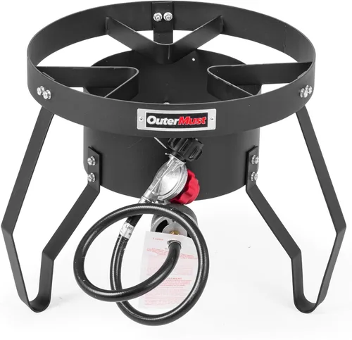OuterMust Quemador de propano para estufa de gas con regulador y agujeros trenzados de hierro fundido (individual) para cocinar al aire libre,