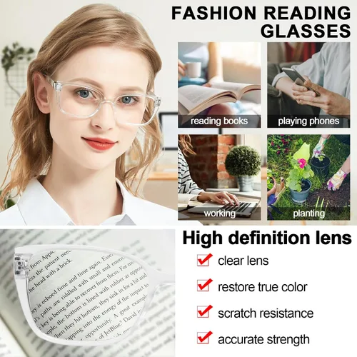 Miniatura 3 de AEZUNI Anteojos de lectura de diseño para mujer, anteojos cuadrados de gran tamaño, para mujer con marcos brillantes de 1.0, 1.25, 1.5, 1.75, 2.0