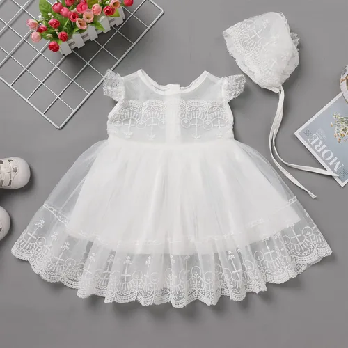 Miniatura 2 de Vestido de bautizo para niña recién nacida, con sombrero, encaje de flores, boda, primer cumpleaños, verano, bautizo, sesión de fotos