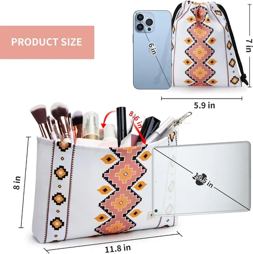 Miniatura 2 de WLLWOO - 2 bolsas de maquillaje de pana con cara sonriente, bolsa de cosméticos con cremallera interior impermeable, estuche para lápices, monedero