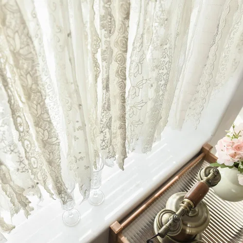 Miniatura 6 de YJ YANJUN Cenefas bohemias para ventanas hechas a mano de algodón con encaje de ganchillo para sala de estar, cortinas huecas de café de 16 pulgadas
