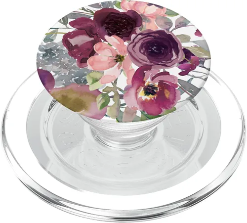 Miniatura 8 de PopSockets intercambiables con diseño floral burdeos con flores rosas