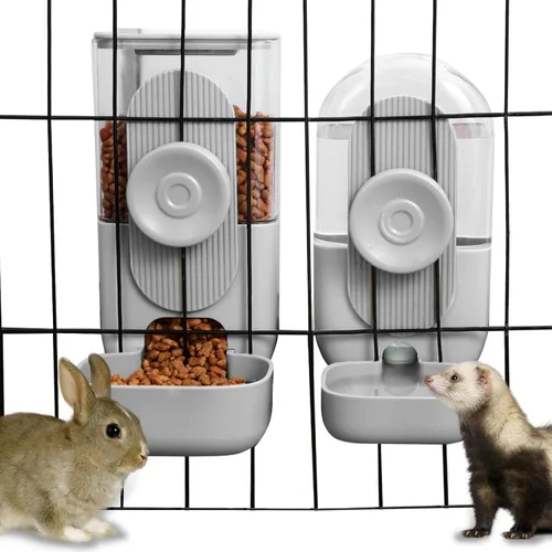 Miniatura 8 de Lemtrflo Dispensador Automático Colgante de Alimentos y Agua, Juego de Alimentador de Gravedad para Conejos, Chinchillas, Conejitos de Indias, Marrón