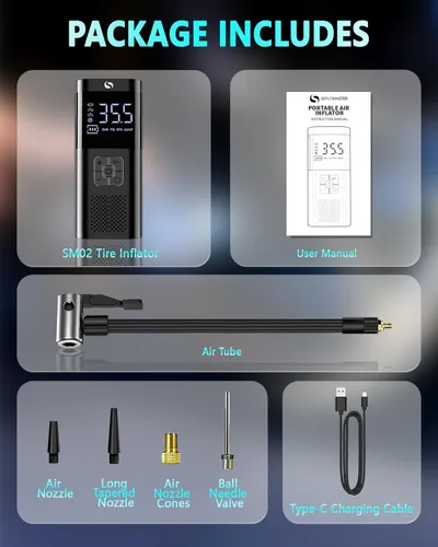 Miniatura 7 de Inflador de neumáticos, compresor de neumáticos portátil, inflador de neumáticos inalámbrico con luz LED para automóvil, motocicleta, bicicleta