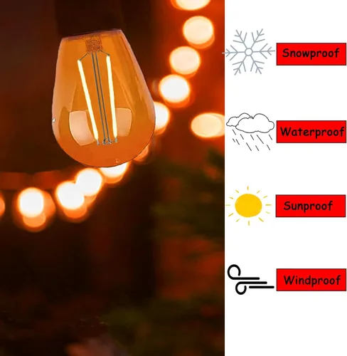 Miniatura 3 de Paquete de 15 bombillas LED S14 naranja, base E26 inastillable de plástico de 2 W, luz nocturna para cadena de luces, bombilla vintage impermeable
