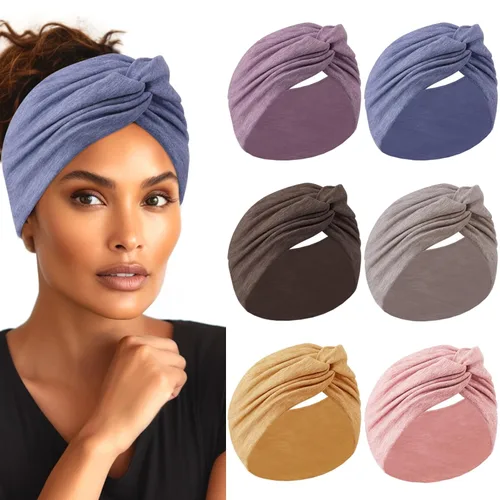 Miniatura 5 de HAUHC Diademas extra anchas para mujer, 7 pulgadas, grandes, como algodón, turbante anudado, bandana, diademas para mujeres antideslizantes