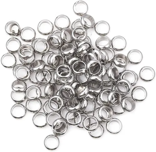Miniatura 4 de BEADIA Cuentas espaciadoras de acero inoxidable de 0.236 x 0.078 pulgadas (0.236 x 0.079 in) para hacer joyas de bricolaje, 100 unidades con agujero