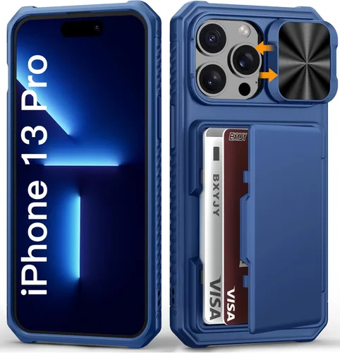 Miniatura 69 de BXYJY Funda tipo cartera para iPhone 15 Pro con tarjetero (4-5 tarjetas) y cubierta deslizante para cámara y soporte, protección contra caídas