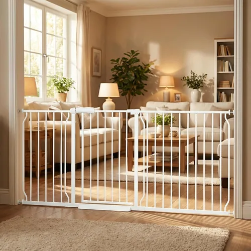 Miniatura 20 de Puerta de bebé para escaleras y puertas, puertas para perros de 29 a 34 pulgadas para la casa, puerta para mascotas de interior montada a presión
