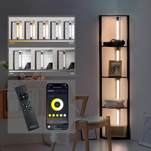 Miniatura 12 de FENLO Fancy Plus Estante de piso de 64 pulgadas para exhibición de curiosidades, con lámparas de luz LED regulables, esquinero resistente y con Negro