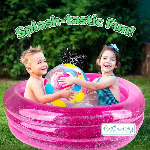 Miniatura 2 de ArtCreativity Piscina inflable brillante para niños con 3 niveles, piscina inflable transparente para niños con purpurina plateada y parte inferior
