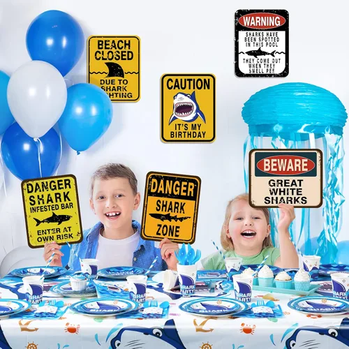 Miniatura 4 de WERNNSAI Decoraciones de fiesta de tiburón: 6 piezas divertidas de decoración de fiesta de cumpleaños de tiburón para niños y niños bajo el mar