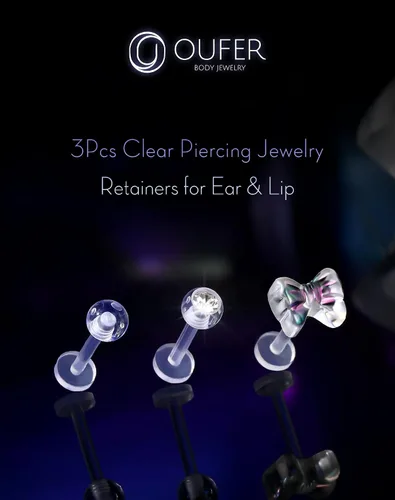 Miniatura 2 de OUFER 3 piezas de joyería de plástico para piercing de hélice, retenedores de piercing de labio transparente para cirugía, lindos anillos de labio