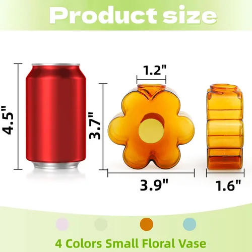 Miniatura 2 de Covzoe Paquete de 4 pequeños jarrones de cristal, coloridos jarrones únicos en forma de flores, bonitos jarrones de cristal para centros de mesa