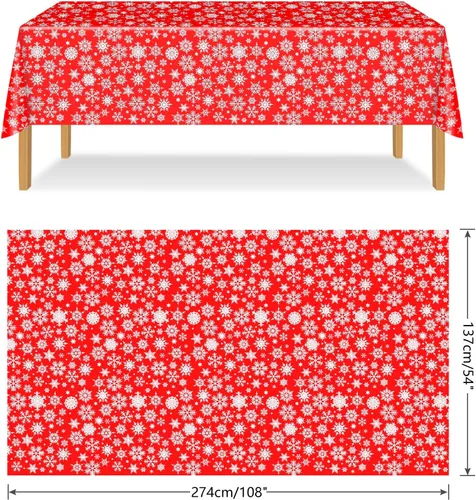 Miniatura 2 de ELECLAND Mantel de plástico de copos de nieve de Navidad, cubierta de mesa de copos de nieve de Navidad, mantel rectangular de fiesta de invierno