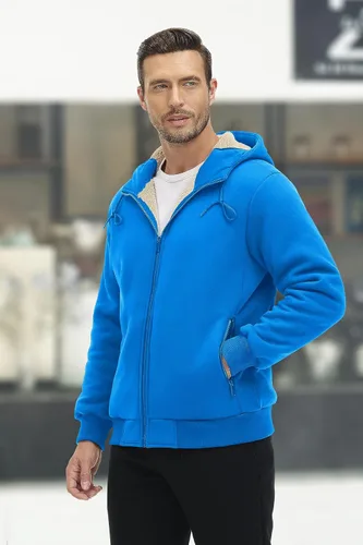 Miniatura 6 de MAGCOMSEN Chaqueta de forro polar con capucha para hombre, con cremallera completa, cálida, mullida, resistente al viento, abrigos de invierno