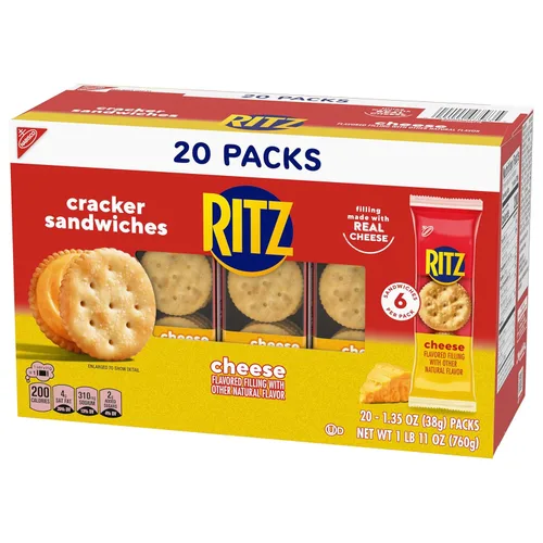 Miniatura 14 de RITZ Galletas tipo sándwich de queso, aperitivos para el almuerzo, 20 paquetes de bocadillos (6 galletas por paquete)