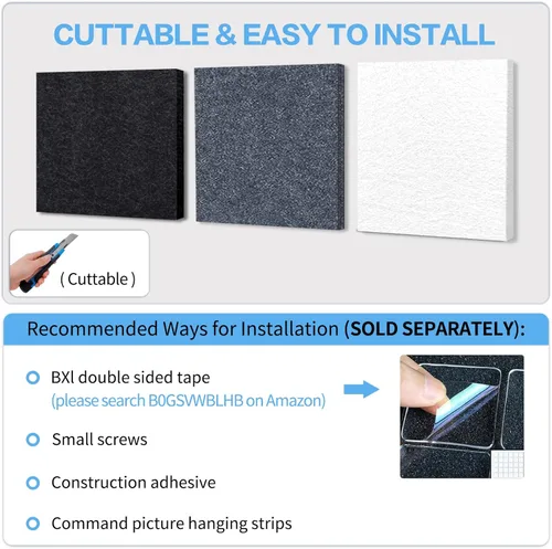 Miniatura 6 de BXI - Absorbente de sonido, paquete de 16 paneles de absorción acústica de alta densidad de 12 x 12 x 3/8 de pulgada, paneles de absorción de sonido