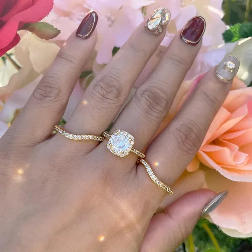 Miniatura 6 de Anillos a juego para parejas, anillos a juego de 1.8 quilates chapados en oro de circonita cúbica para mujer, conjuntos de anillos de boda para él