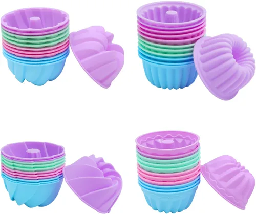 Tongjude 48 Moldes de Silicona para Donas, 3.15" de Diámetro 1.37" de Profundidad Pequeñas Tazas Reutilizables para Hornear, Antiadherentes, Moldes