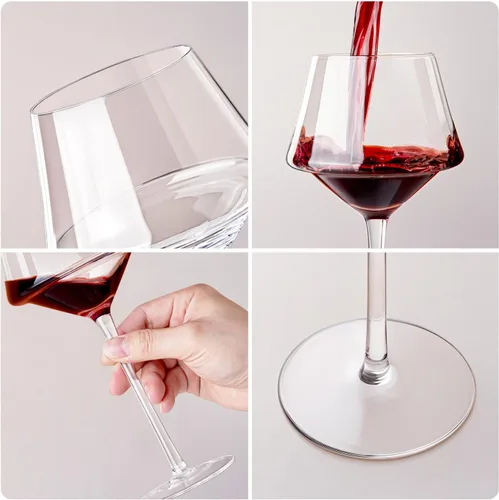 Miniatura 5 de Juego de 4 copas de vino tinto, elegantes copas de vino de tallo largo de 15 onzas en caja de regalo, cristalería de primera calidad para bodas