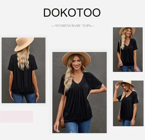 Miniatura 6 de Dokotoo - Camisetas de verano para mujer, manga corta, cuello en V, estilo casual