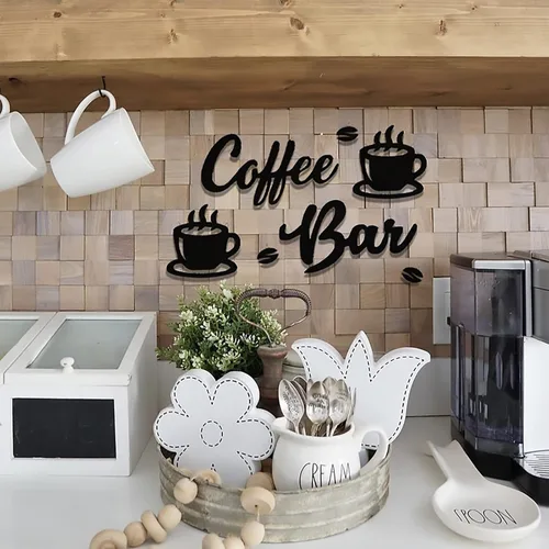 Miniatura 4 de Letrero colgante de barra de café, 7 piezas, arte de pared, letrero de café y bar, decoración de pared con granos de café y tazas, letrero