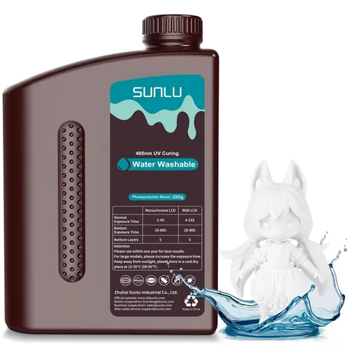 Miniatura 26 de SUNLU - Resina lavable al agua de 1000 g, resina de impresora 3D de curado rápido para impresoras 3D de resina LCD DLP SLA, resina de fotopolímero