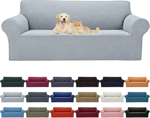 Miniatura 39 de Cupuamon Funda elástica para sofá de 1 plaza, funda protectora de muebles con parte inferior elástica de tela jacquard a cuadros pequeños para Beige