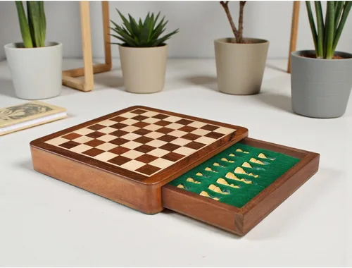 Miniatura 4 de RoyalChessMall- Juego de ajedrez magnético de viaje con cajón, 10 pulgadas, madera de palisandro dorado
