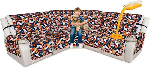 Miniatura 17 de ALIECOM Fundas de sofá modular reclinable en forma de L, 100% impermeables, fundas para sofá seccional, fundas lavables con estampado, protector