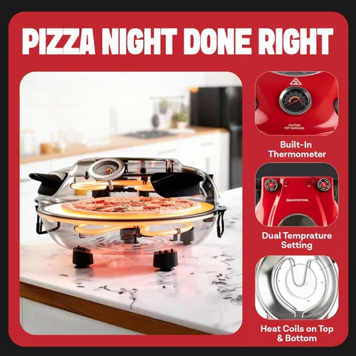 Miniatura 7 de Horno de pizza de corteza crujiente PIEZANO de Granitestone – Horno de pizza eléctrico de 12 pulgadas para encimera interior, con piedra cerámica