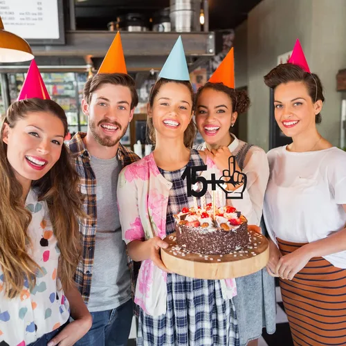 Miniatura 6 de Decoración para tartas con purpurina negra con dedo medio 15+1, decoraciones para fiesta de cumpleaños de 16 años, suministros divertidos