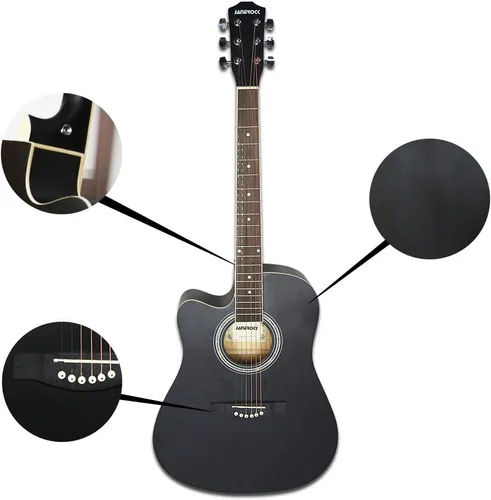 Miniatura 3 de Guitarra para Zurdos, Guitarra Acústica para Zurdos de 104 cm con Corte, Tamaño Completo, para Principiantes, Incluye Estuche, Afinador, Correa