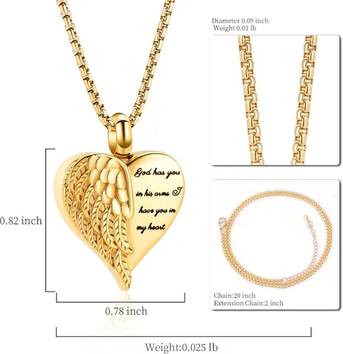 Miniatura 3 de Oinsi God have you in his arms have you in my heart - Collar de cremación para cenizas para mujeres y hombres, ala de ángel conmemorativa urna