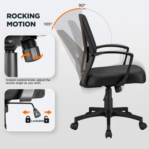 Miniatura 8 de Topeakmart Escritorio giratorio de oficina ergonómico de malla ajustable soporte lumbar para computadora, respaldo medio, reposabrazos